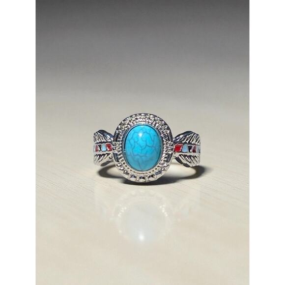 Silvertone Faux Turquoise Ring - Picture 1 of 8